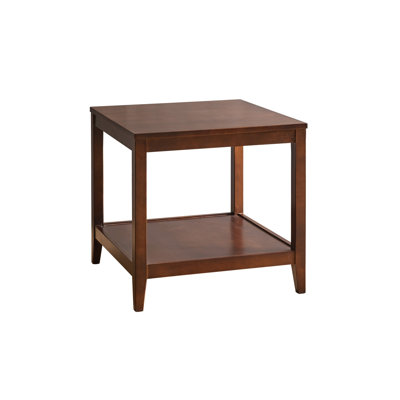 Walnut Rubberwood Square End Table, Solid Wood Two‑Tier Side Table with Open Storage Shelf, Versatile Nightstand and Small Coffee Table for Living Roo