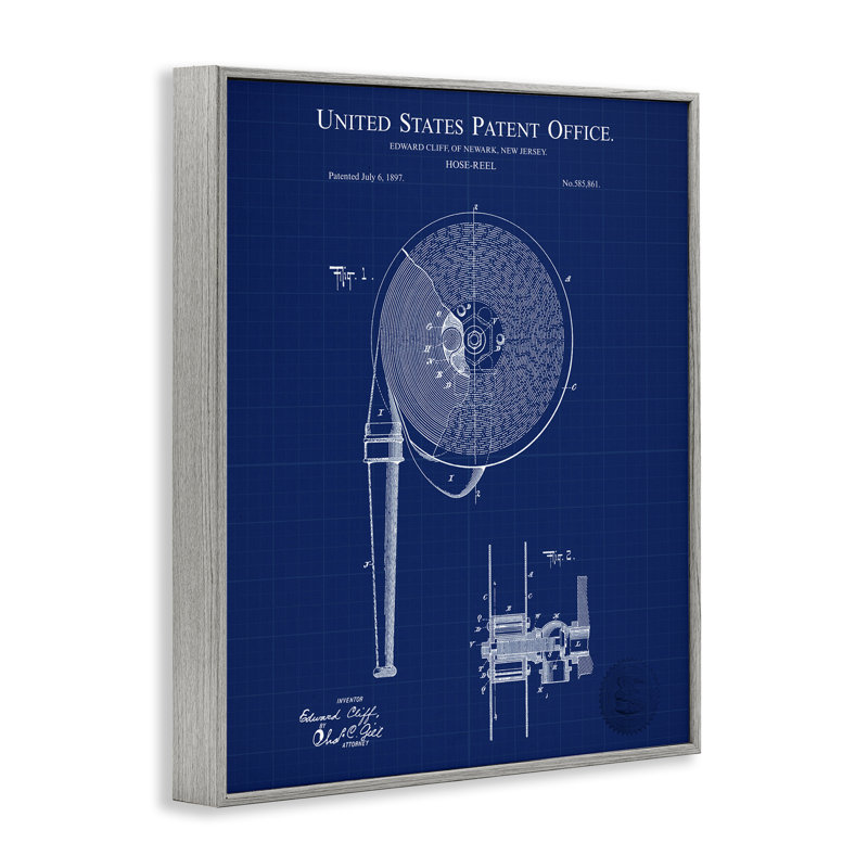«Hose Reel Blueprint», art de la giclée encadrée par Karl Hronek, Estampe numérique Farmhouse, H 14 po x l 11 po