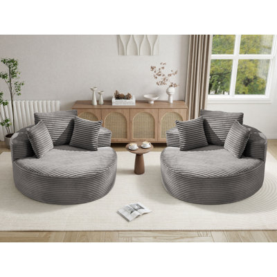 Fauteuil surdimensionné rond sans os 2 pièces, sans dossier, assemblé en velours côtelé