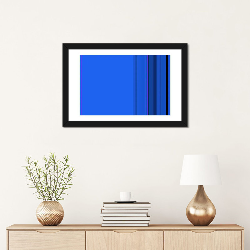Art sur toile rayée bleu véritable, H 16 po x l 24 po x P 1 po, Papier d'art encadré noir