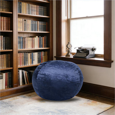 Fauteuil à billes en mousse viscoélastique pelucheuse de 5 pi, fauteuil en velours vison lavable confortable pour enfants et adultes | Bleu marine | Velours