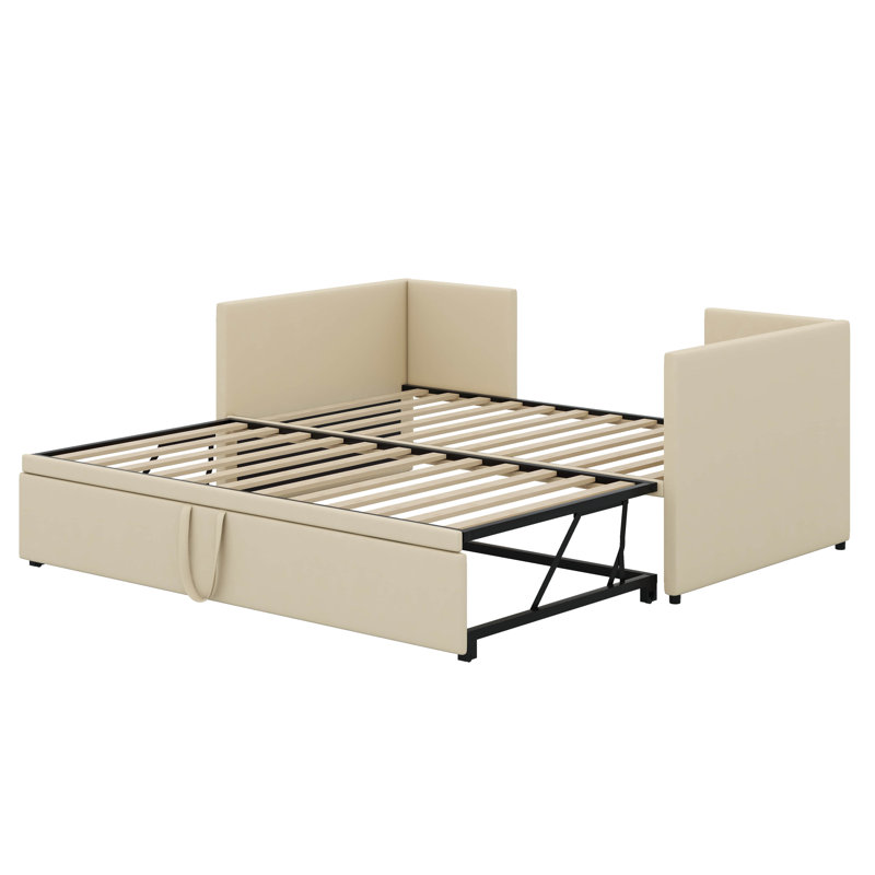 Lit de jour simple (rembourré) - Lit gigogne inclus, Beige