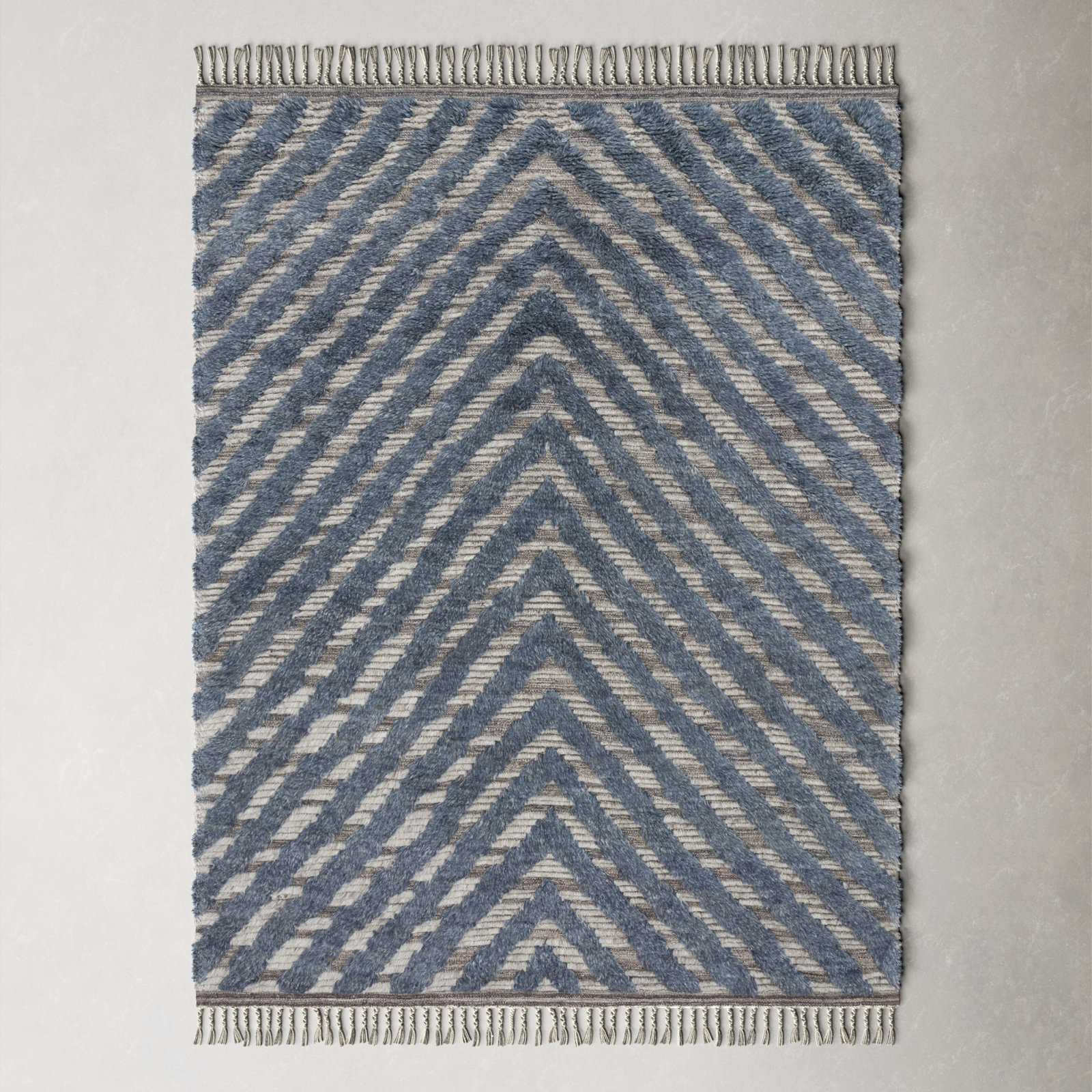 Benjamin Blue Hand-Knotted Chevron Rug, Rectangle 2' x 3'