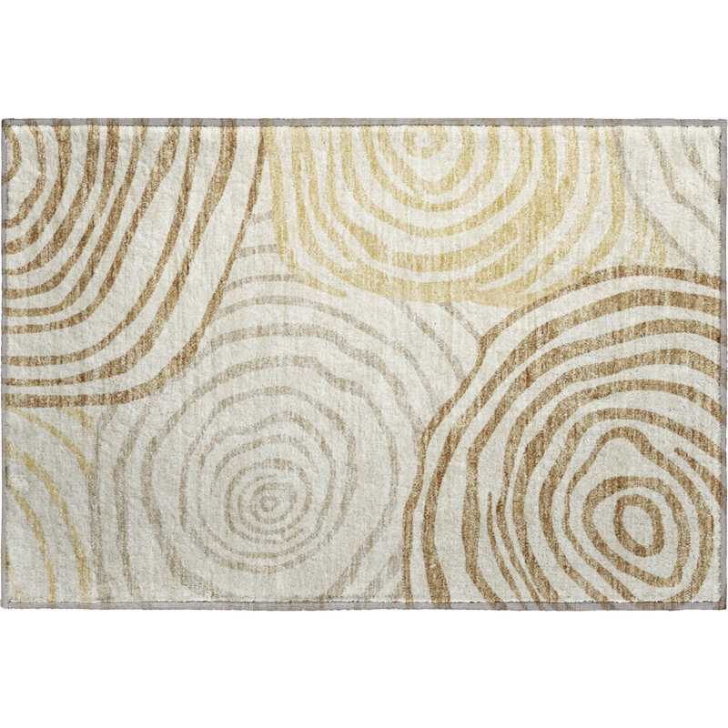 Premium Machine Washable Prisco Gold Rug, Rectangle 1'8" x 2'6"