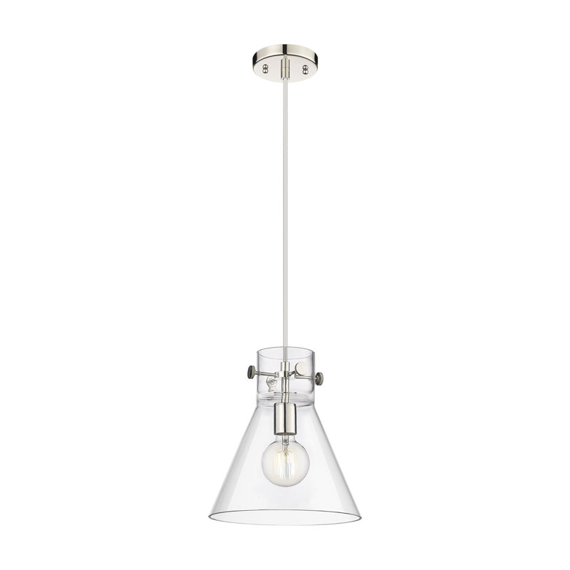 Luminaire suspendu à cordon 1 lumière Newton Cone, H 11,75 po x l 10 po x P 10 po, Clair, Nickel poli