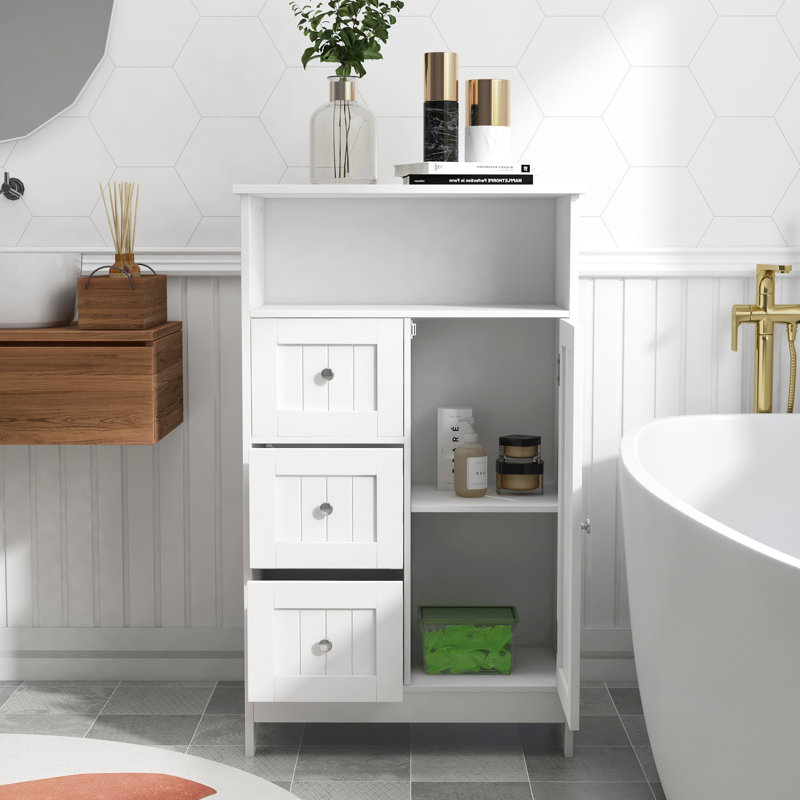 Armoire de rangement pour salle de bain avec 3 tiroirs et 1 porte - blanc