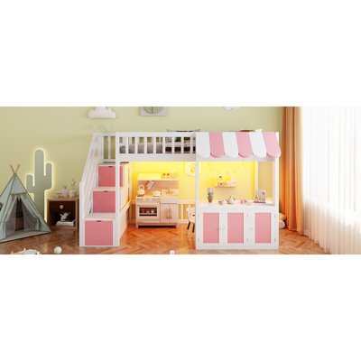 Lits avec rangement, lit mezzanine simple en bois MDF, cabane de jeu moderne pour enfants