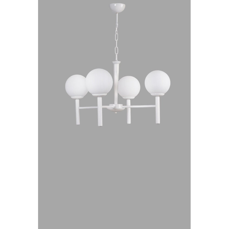 Lustre élégant en métal avec capuchon en verre, hauteur réglable 29,5 po | Plaque de base de 4,7 po | 4 x culot E27 de 40 W maximum (ampoule non incluse) | Conception blanche moderne pour la salle à manger, le salon et le vestibule, indice de protection IP20
