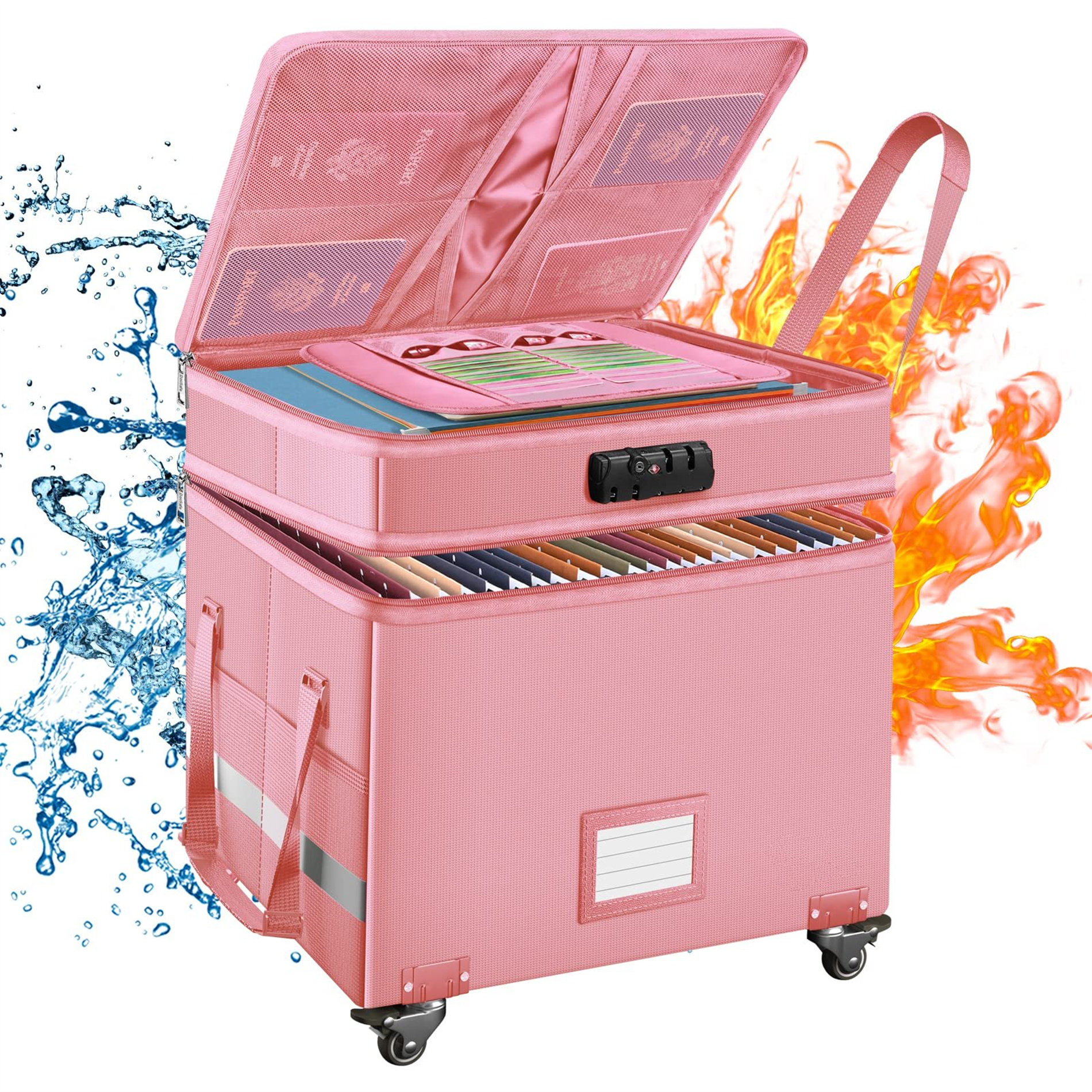 Blooming lockable file box 2 layer fireproof file box with wheels