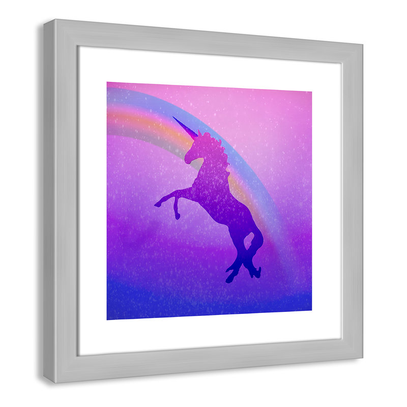 Unicorn Fantasy & Sci-Fi Framed Art, 18" H x 18" W x 0.63" D, Silver Flat Framed
