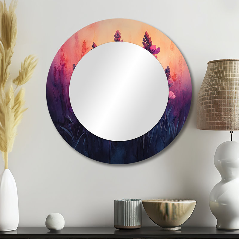 The Expressionism Lavender Plants - Décoration murale miroir floral - imprimé sur métal, 23 po x 23 po