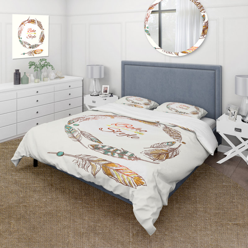 Ensemble de housse de couette bohème et éclectique de couleur bohème Ethnique beige bohémien - Polyester microfibre