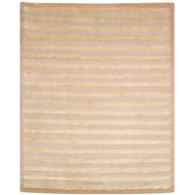 Tapis rayé tibétain en soie et laine noué à la main