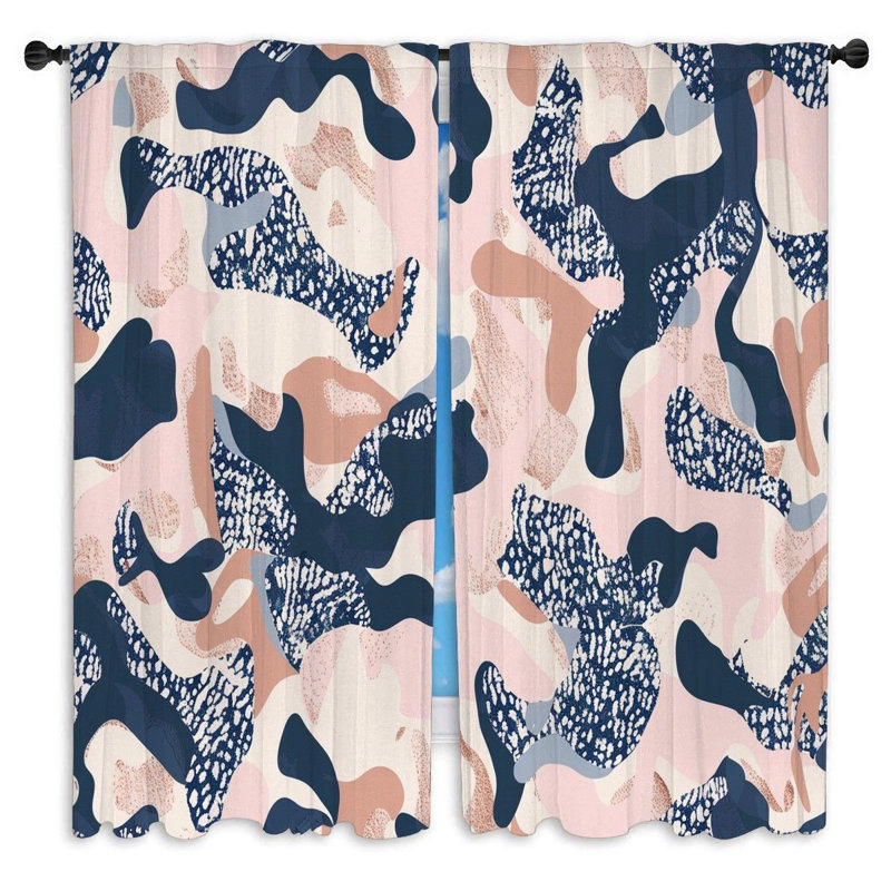 Rideaux de fenêtre abstraits à motif camouflage et motif moderne - 2 panneaux, L 40 po x L 82 po