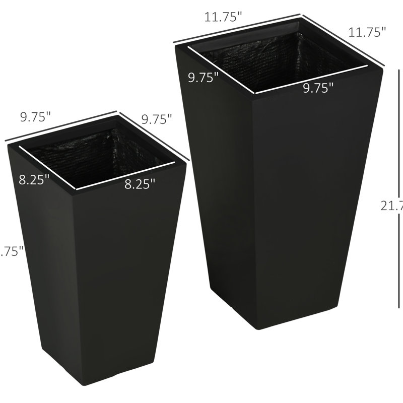 Jardinière d'extérieur 2 avec trous de drainage pour patio de jardin, jardinières en oxyde de magnésium, empilable, sans assemblage, noir, L 11,75 po x l 21,75 po H et 9,75 po H 17,75 po, capacité de poids de 220 lb