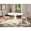 L'ensemble de table de salle à manger 3 pièces comprend une table de salle à manger avec plateau de table en marbre veiné et 2 chaises en tissu de polyester rouge beige, blanc lin-1421239168