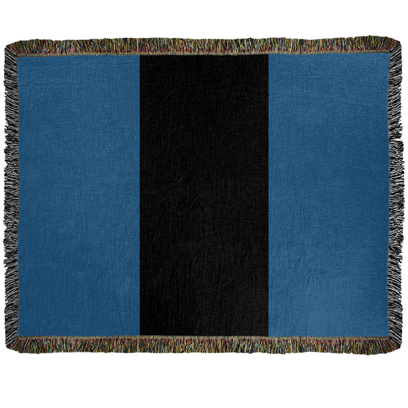 Hand Woven Throw Blanket, 50" x 60", Blue/Black/Blue, Fleece