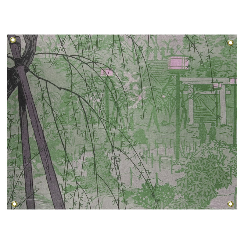 Tapisserie Maez Misty Evening at Shinobazu Pond, H 37,5 po x l 27,5 po, Vert