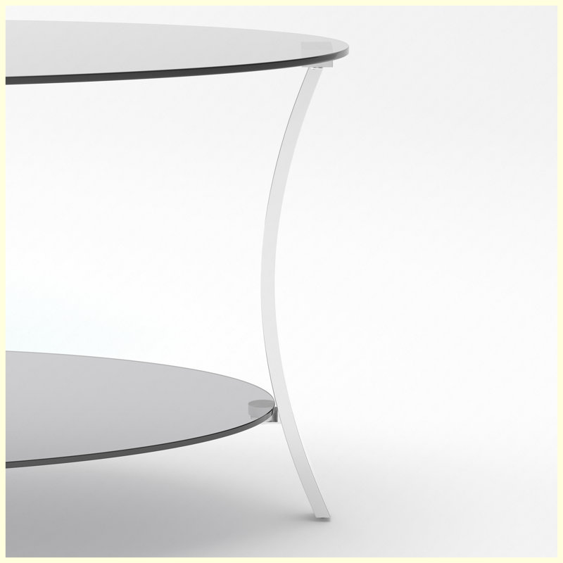 Table basse ovale moderne en verre 43,3 "avec double tablette en verre et pieds en métal argenté, Transparent / argent