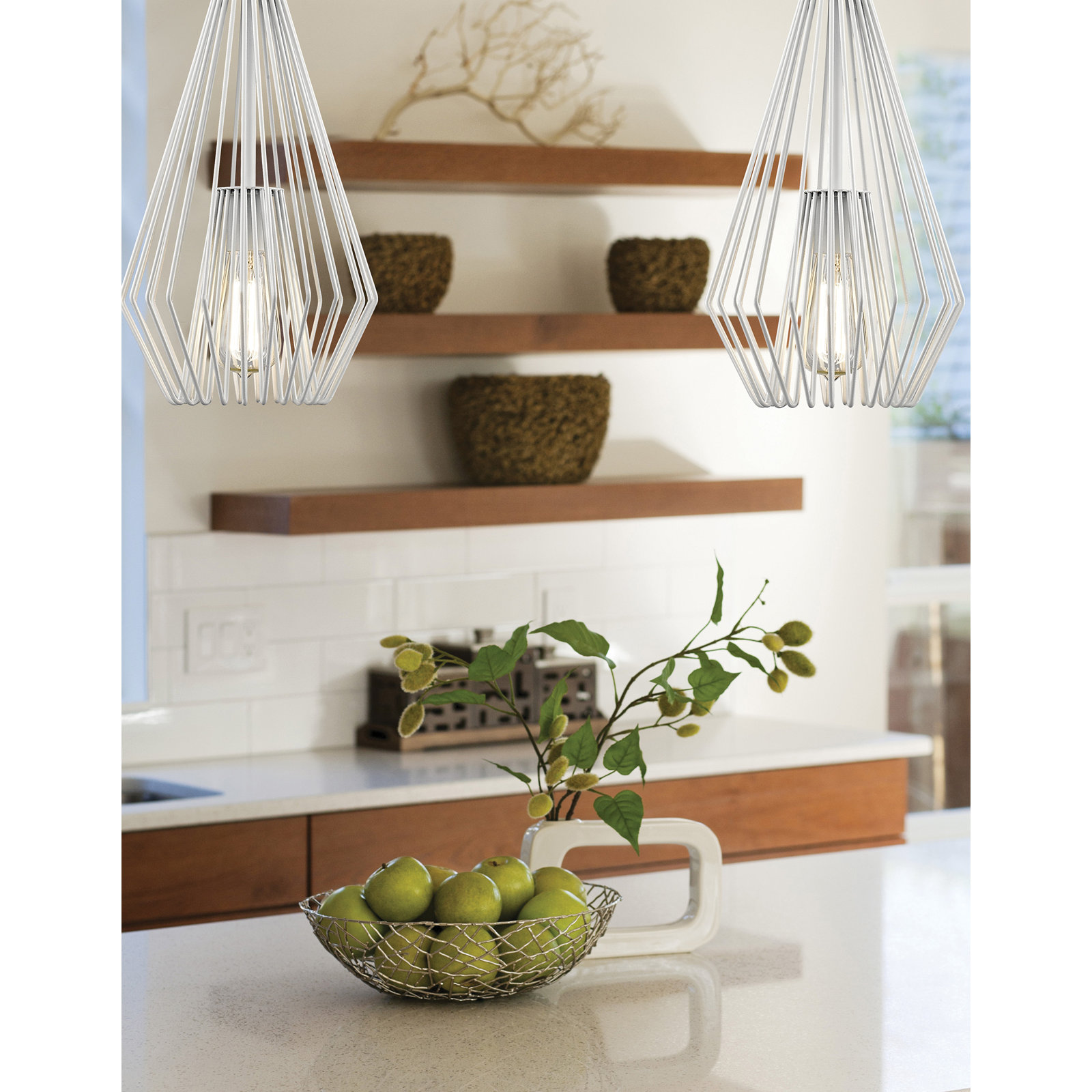 Frankie Single Light Metal Dimmable Pendant, White, 15.75" H x 9.25" W x 9.25" D