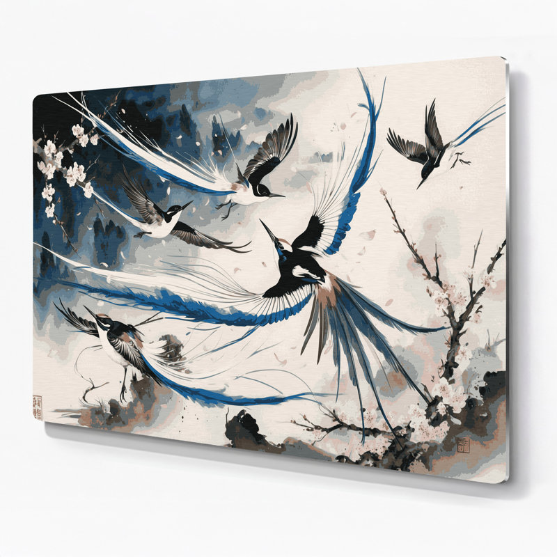 Art mural en métal oiseaux, paradis asiatique, H 20 po x l 24 po