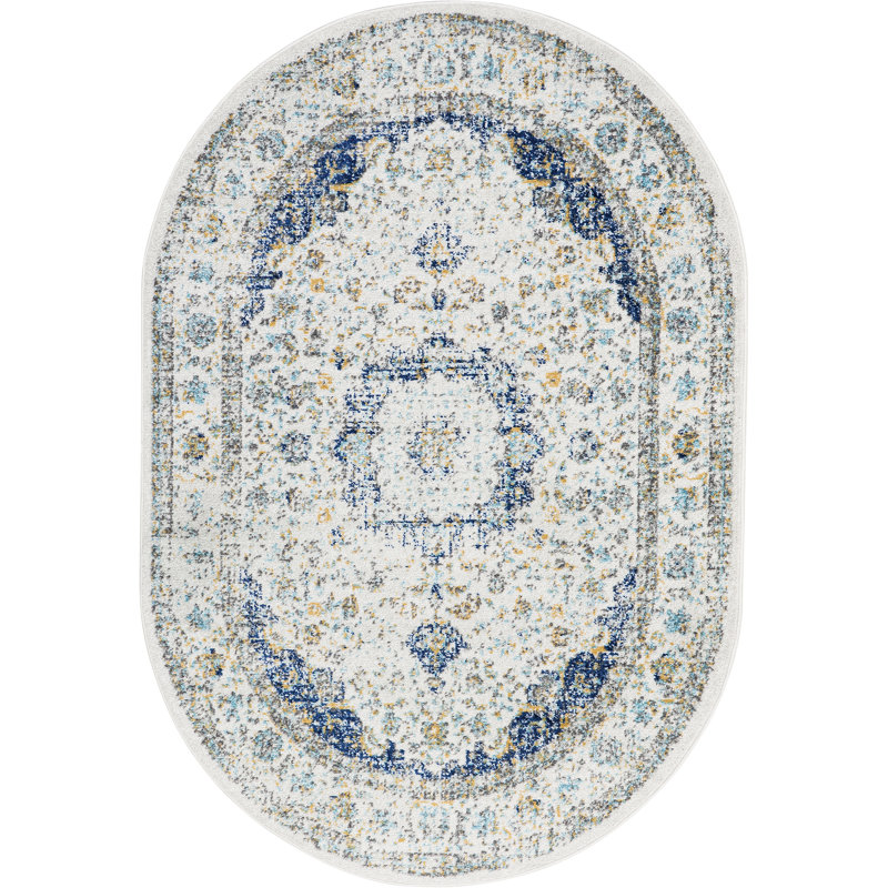 Juliea Distressed Medallion Oriental Power Loom Performance Rug, Rectangle 5' x 7'5"
