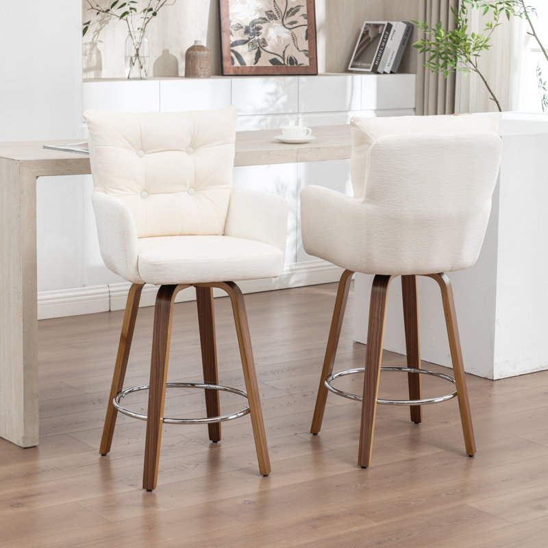 Tabourets de bar à double couche rembourrés de velours 27,95 po Zareon, Blanc