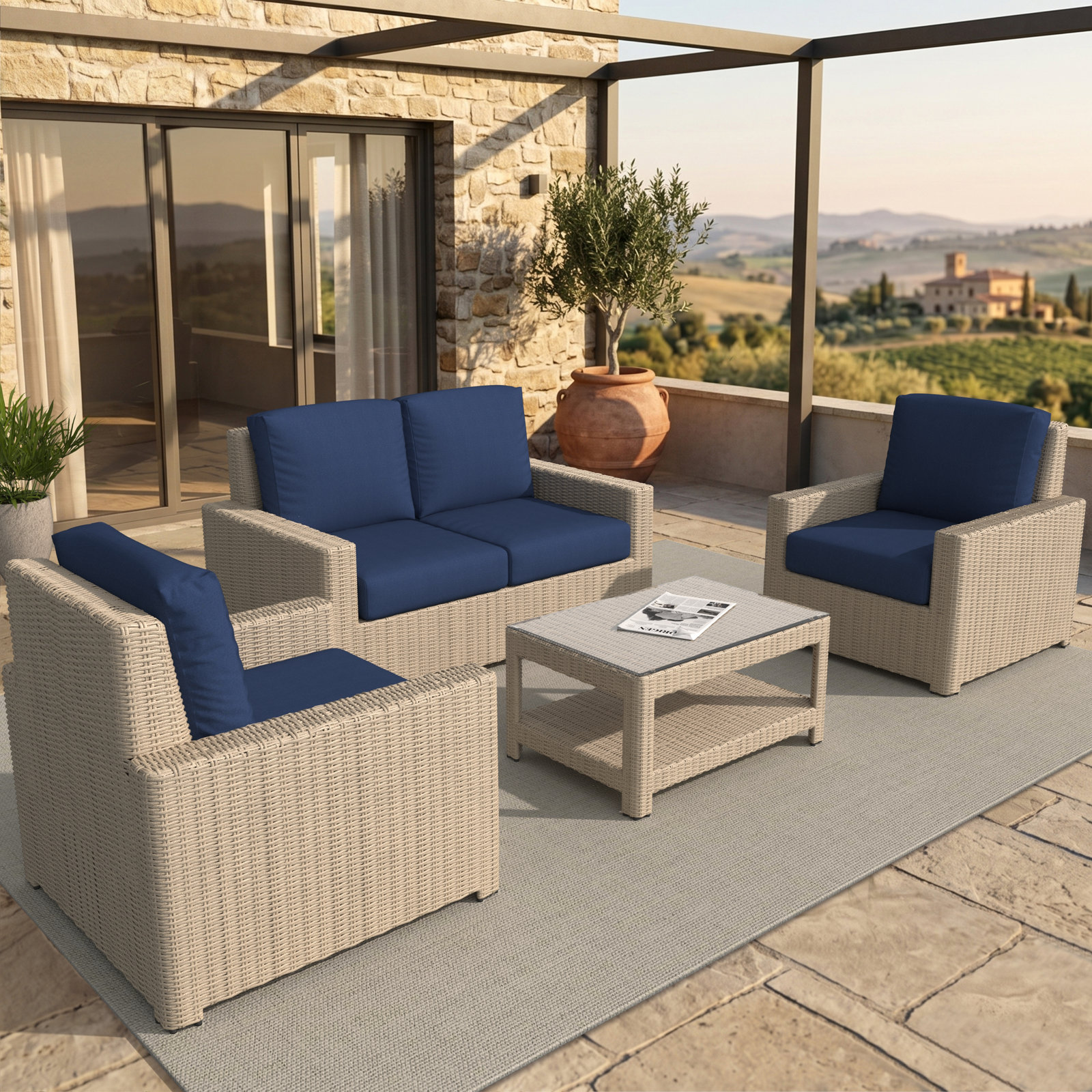 Henri 4-Person Sunbrella® Patio Seating Group, Sunbrella® Cast Ocean