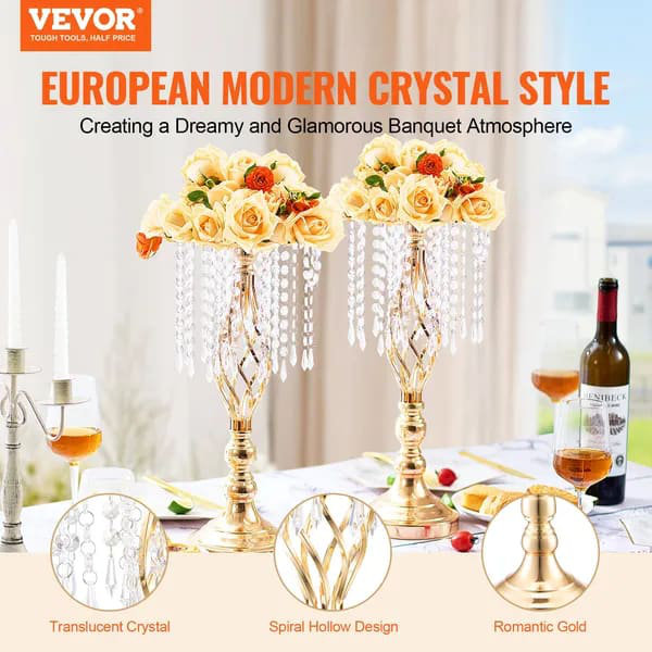 Vase de mariage en cristal pour décoration de fête 12 pièces 49 cm / 19,3 pi VEVOR