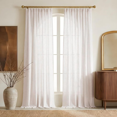 230GSM Linen Blend Semi Sheer Curtains 96 inches Long, Back Tab & Rod Pocket with Pleat Tab Privacy Farmhouse Window Treatments Light Filtering for Living Room, W52 x L96, 2 Panels