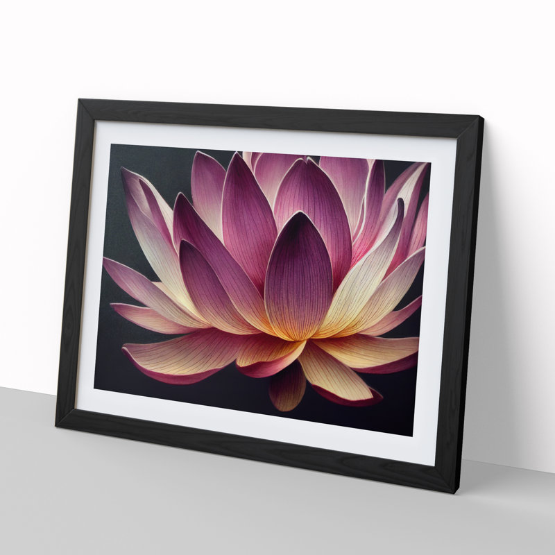 Heavenly Lotus Flower - Single Picture Frame Print, 46cm H x 64cm W x 2cm D, Black