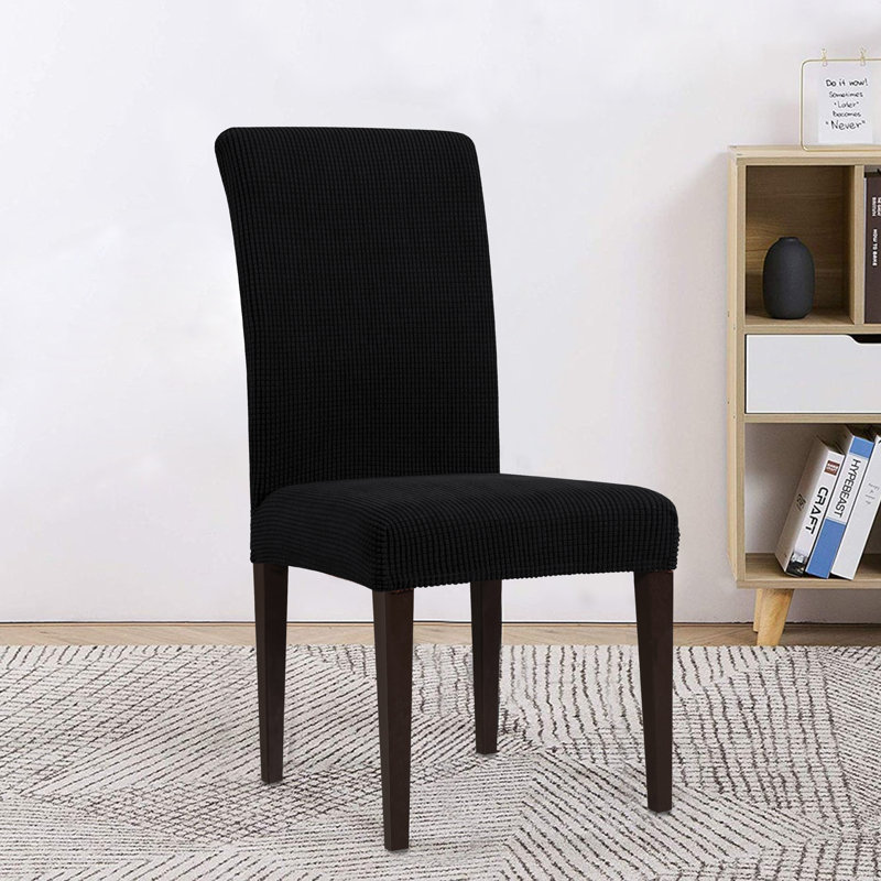 Soft Stretchy Box Cushion Dining Chair Slipcover, Black