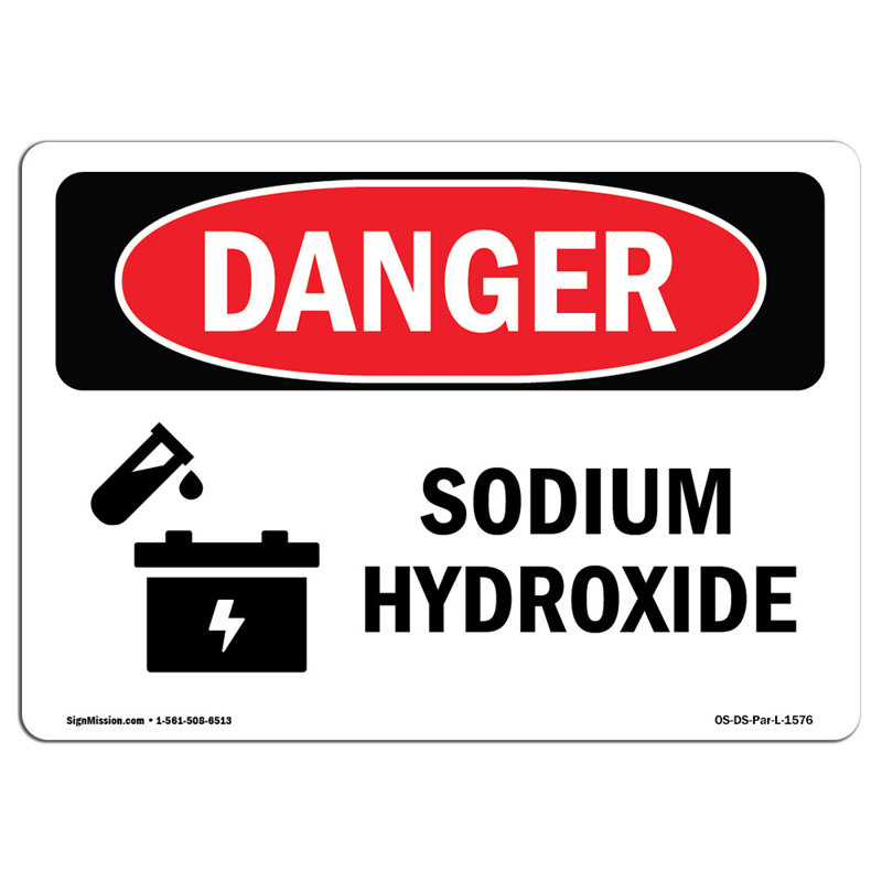 Signe de danger de la soude, H 12 po x l 18 po x P 0,1 po