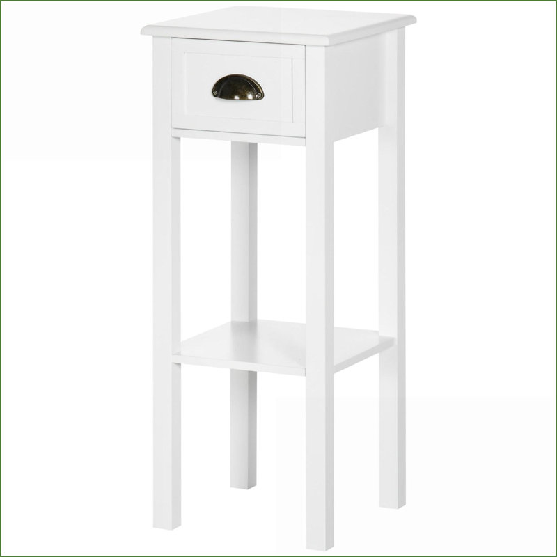 Table basse blanche à 2 niveaux avec tiroir & amp; Tablette - Rangement peu encombrant pour le salon / la chambre à coucher