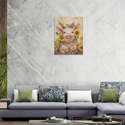 Tournesol, cochon mignon, art mural 12 po x 16 po