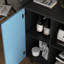 Buffet avec portes noires et bleues, 2 tiroirs et rangement ouvert pour la cuisine-1179420744
