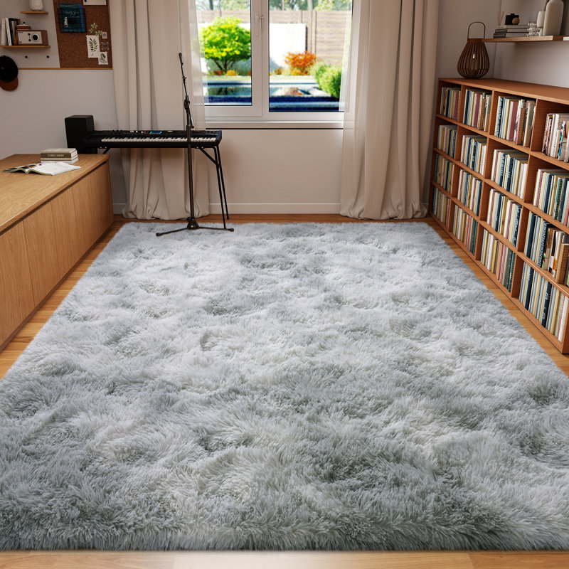 Shag Rug Soft Fluffy -Indoor Area Rug for Living Room Bedroom Nursery Kids Room, Rectangle 8' x 10', Gray Tie-dye
