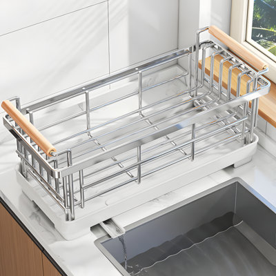 Stainless Steel Kitchen Dish Rack With Cutlery Holder And Draining Board For Plates, Bowls, And Utensils