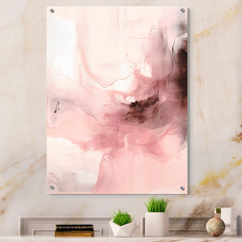 Rose délicat marbre abstrait IV - Art mural abstrait en marbre pour cuisine, H 32 po x l 24 po