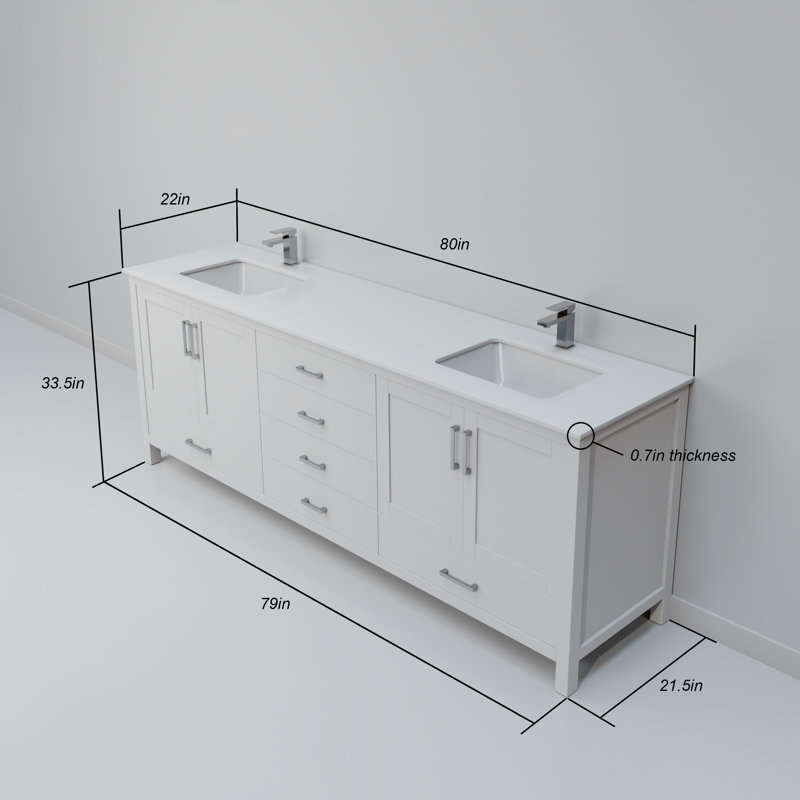 Jacques 80 in. W x 22 in. D Double Bath Vanity, and 30 in. Mirrors, White, White Cultured Marble