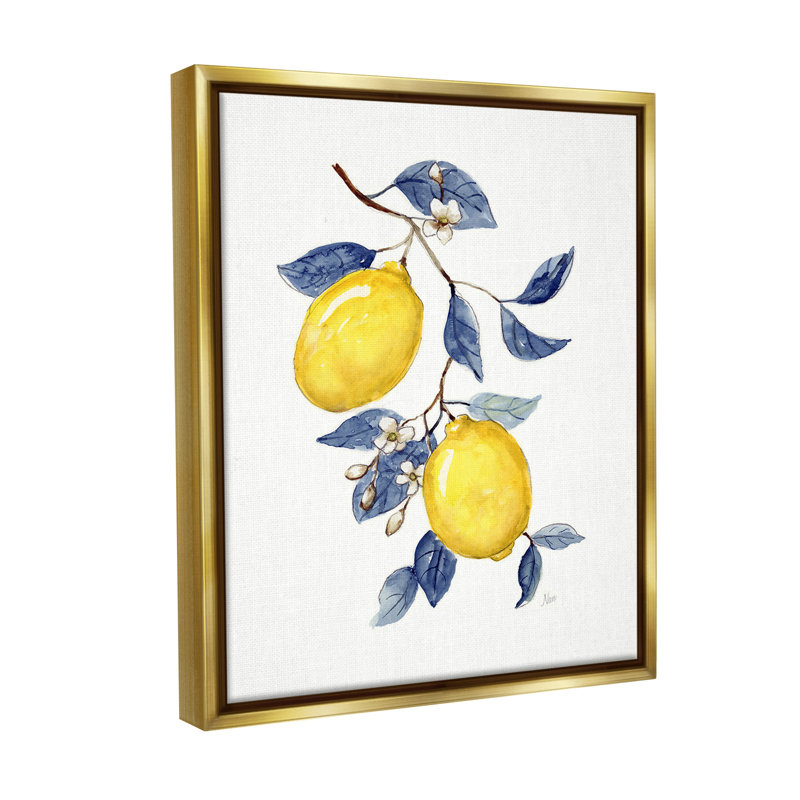 «Lemons With Flower Buds Floater Frame» par Nan sur, Cadre flottant métallique doré, H 21 po x l 17 po