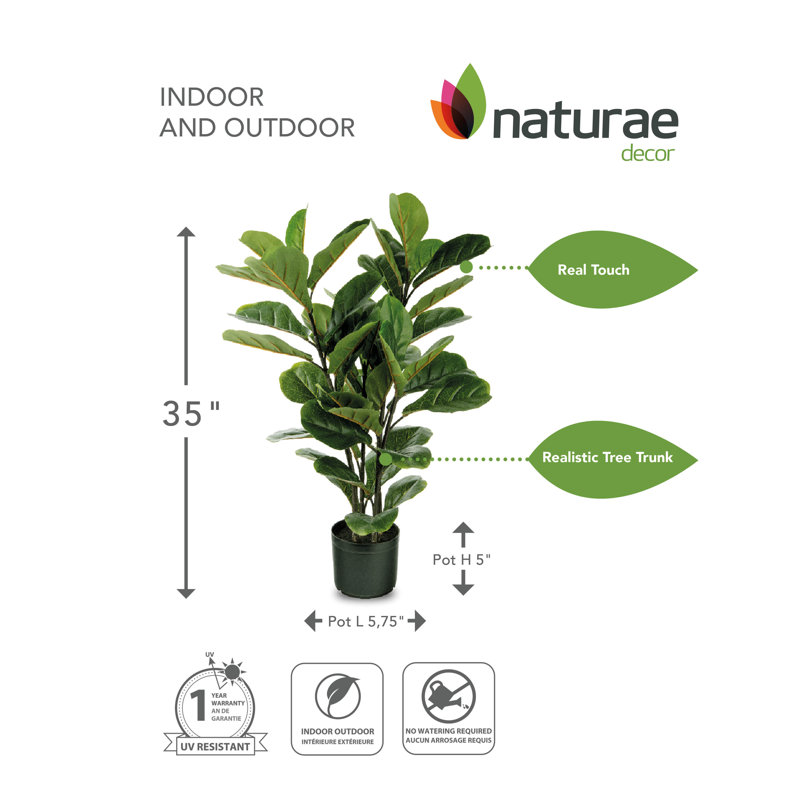Faux Fiddle Leaf Fig Plant in Pot, 35.43" H x 26" W x 26" D