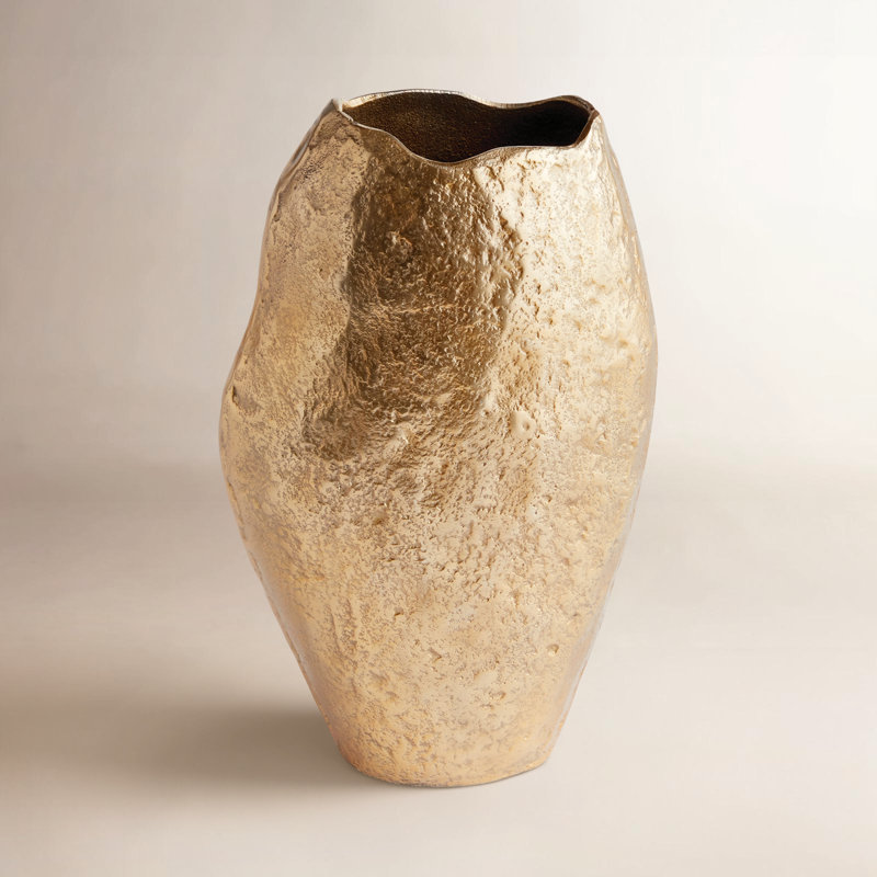 Perot Short Vase, 13.25" H x 8" W x 3.75" D, Gold