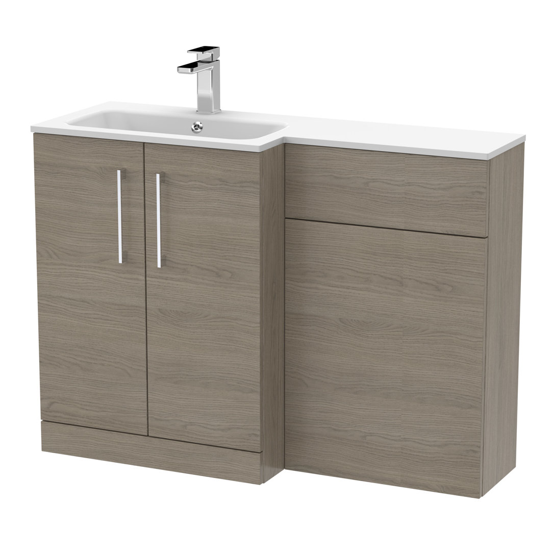Nuie Solace Oak Arno Woodgrain Left Hand Toilet Suite And White Stone Basin | | Mfc | 1100Mm - Image 2