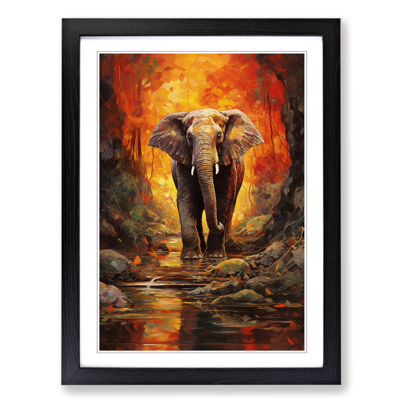 Elephant Expressionism - Framed Print, Black, 34" H x 25" W x 2" D