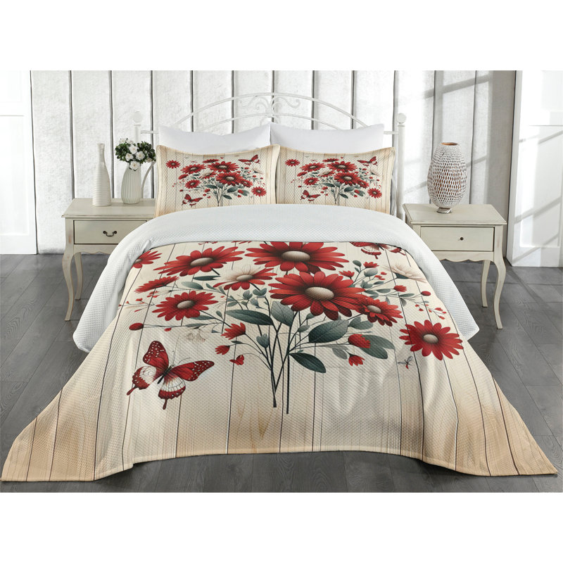 Polyester Floral Coverlet, King Coverlet + 2 Standard Shams
