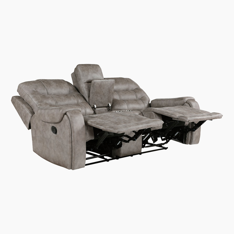 Solena 76.5" Modern & Contemporary Microfiber Manual Reclining Loveseat with Tab Pull Reclining, Integrated Center Console with Cup Holders
