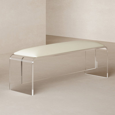 Banc de chambre rembourré en cuir beige avec banc d'entrée