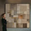 Très grand art mural imprimé sur tissu - Blocs géométriques abstraits brun clair - Décor de bureau moderne - "Assemblage requis (cadre non fini)"-130842553