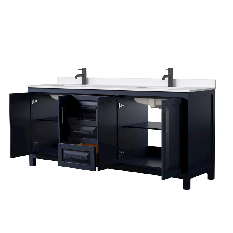 Daria 80'' W Vanity, Blue, Matte Black, Giotto Quartz